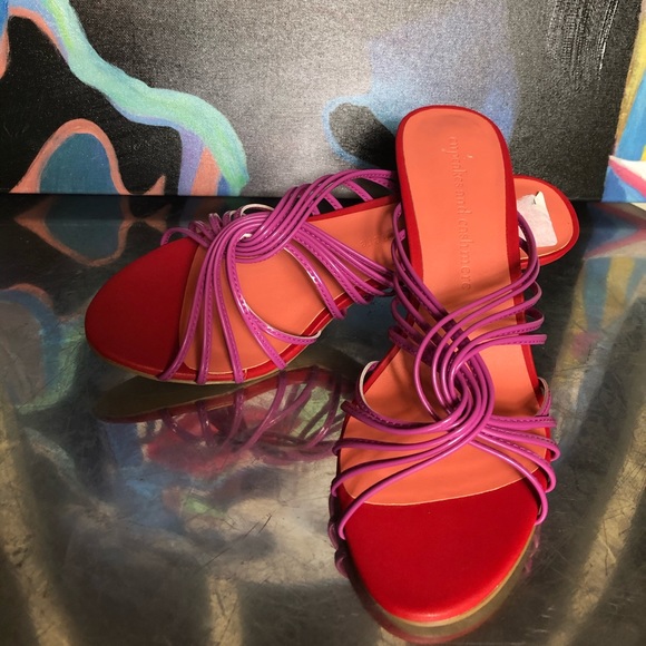 CUPCAKES & CASHMERE Pink&Red strapping sandals Sz7 - Picture 6 of 7